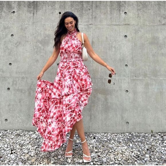 ELLIATT mckenzie high neck smocked asymmetric maxi summer dress Size XL NWT$340 - Picture 2 of 10